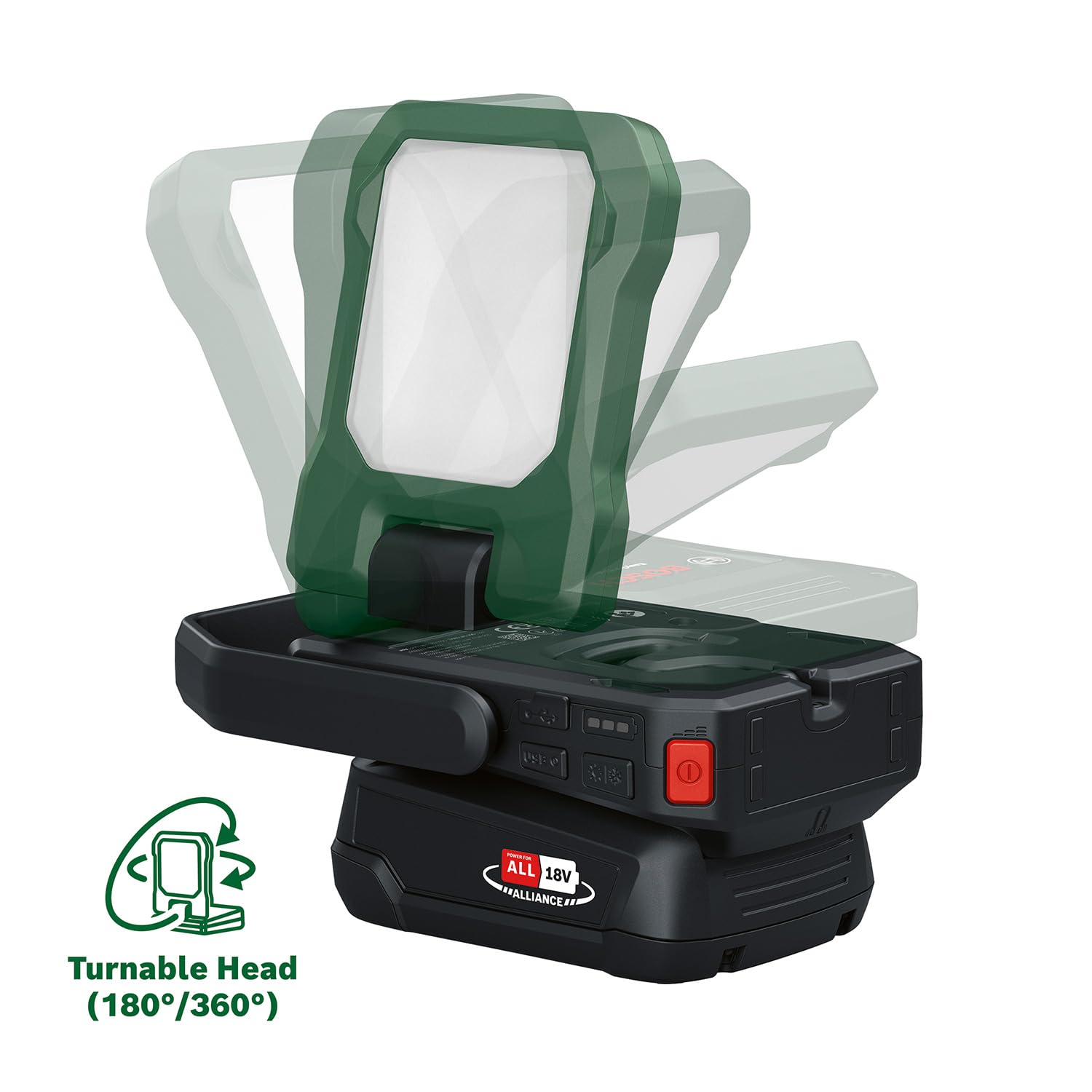 Bosch Akku- LED-Leuchte/Campinglampe EasySpotLight 18V-400 (warm-/kaltweißes Licht; 3 Helligkeitsstufen, Kopf klapp-/drehbar: 360°/180°; 18V; Powerbank USB-C®; ohne Akku) 3