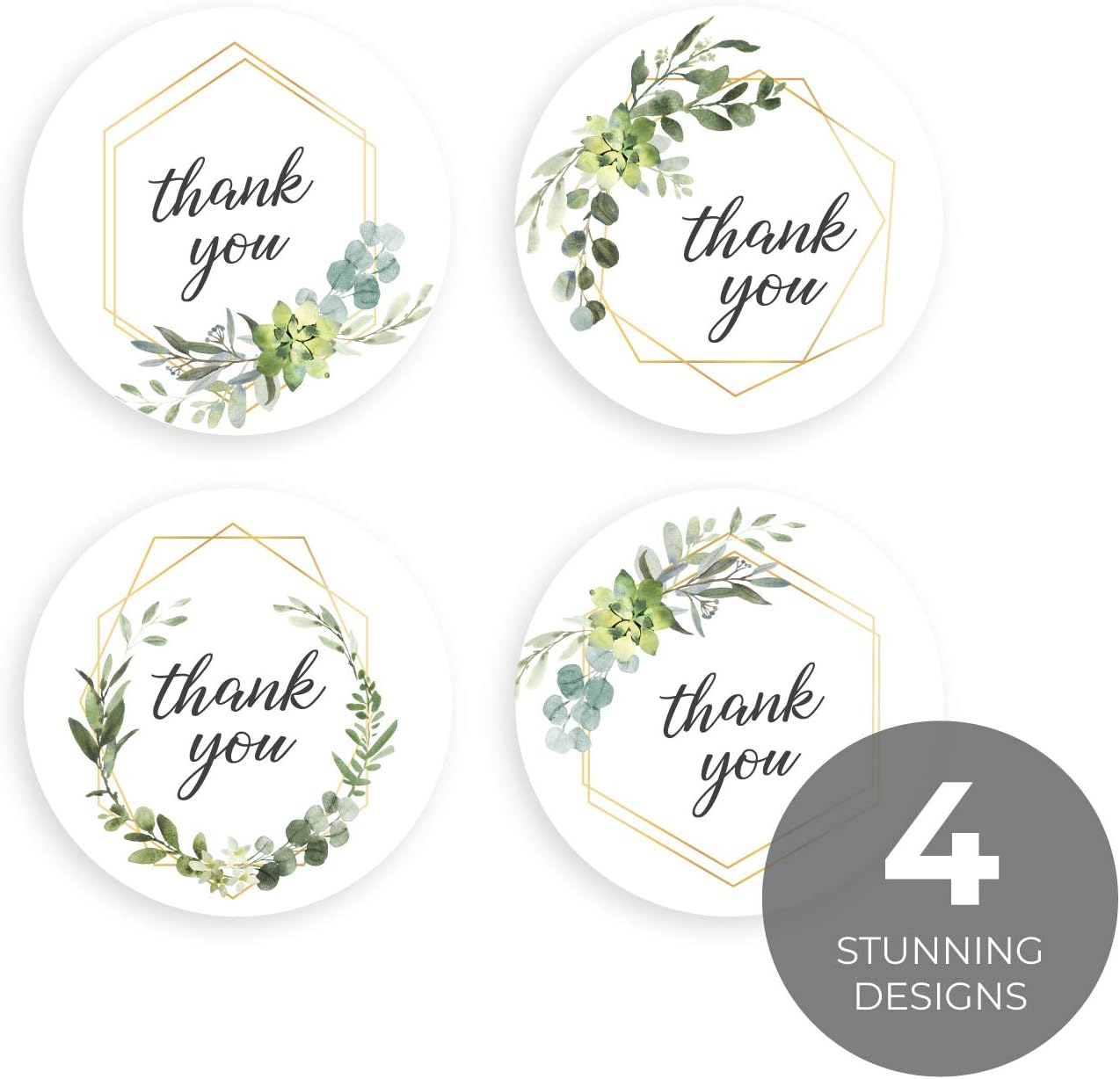 Greenery Frames Thank You Stickers / 4 Alternating Designs / 500 1.5" Boho Thank You Stickers : Office Products