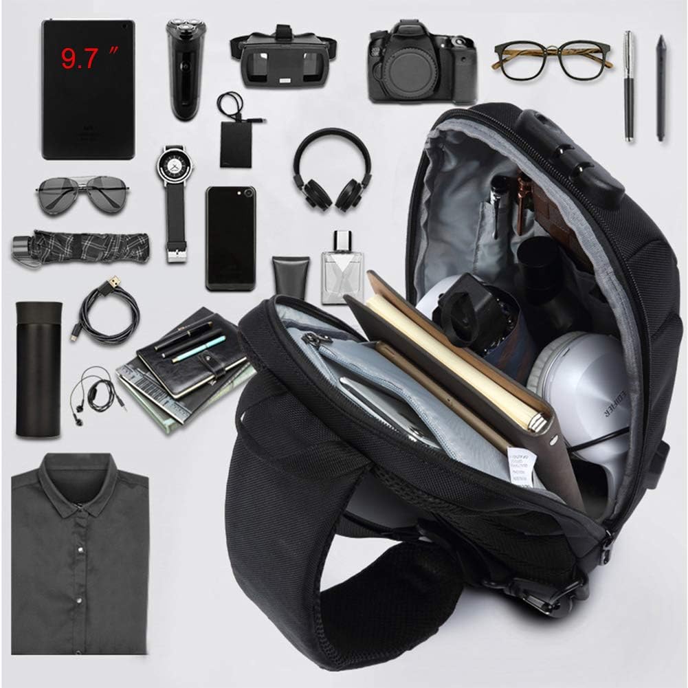  | Sling Bag for Men Shoulder Crossbody Backpack Waterproof Sling Backpack with USB Charging Port Anti Theft Chest Pack Bag Casual Daypack Fit 9.7 Inch Ipad (Black) | Casual Daypacks
