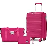 LARVENDER Luggage Sets 3 Piece, Hardside PP Carry On Suitcase with 360° Spinner Wheels TSA Lock Luggage Sets for Women, Beetroot Purple