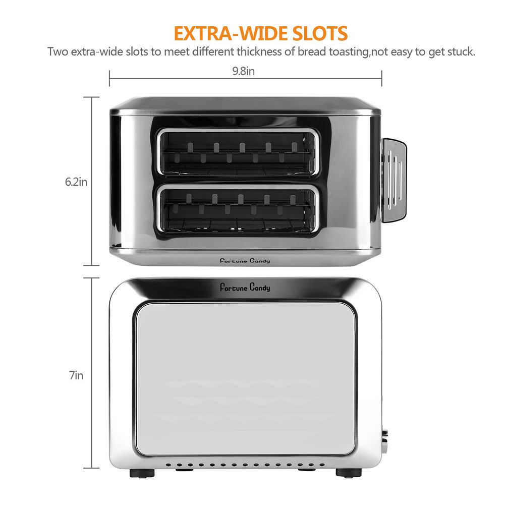 Toaster,Fortune Candy White Toaster 2 Slice,Stainless Steel Toaster with Extra Wide Slots,Removable Crumb Tray,High Lift Lever,Bagel Defrost Reheat Cancel Function,7 Setting Shade Selectors