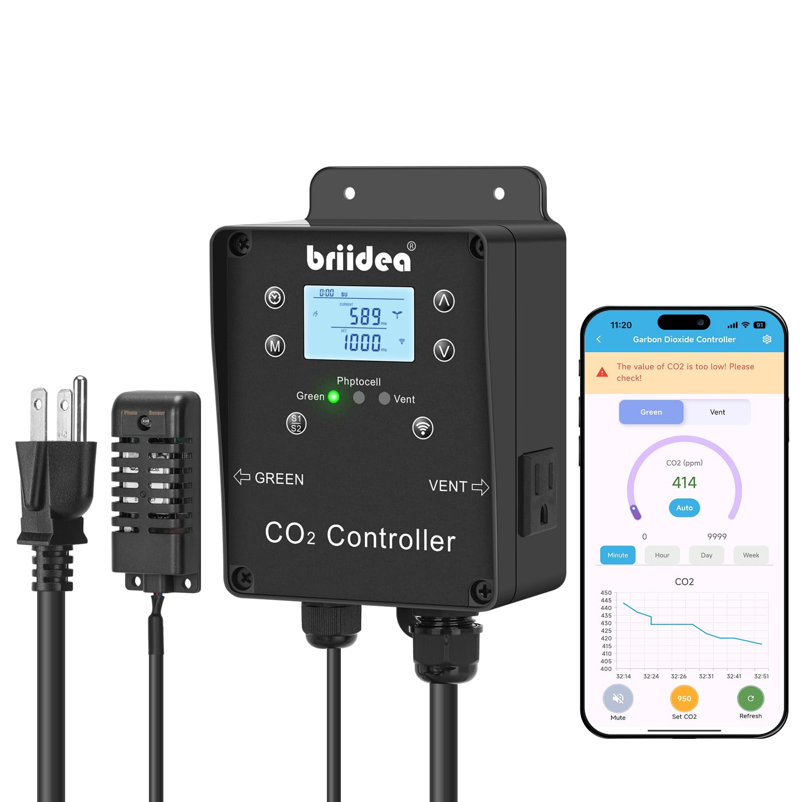 Photo 1 of Briidea Wi-Fi CO2 Controller for Grow Tent, Two-Plug System for CO2 Regulatos and Inline Exhaust Fans, Smart Environmental WiFi-Controller to Adjusts CO2 for Grow Tents, Grow Rooms, Greenhouses