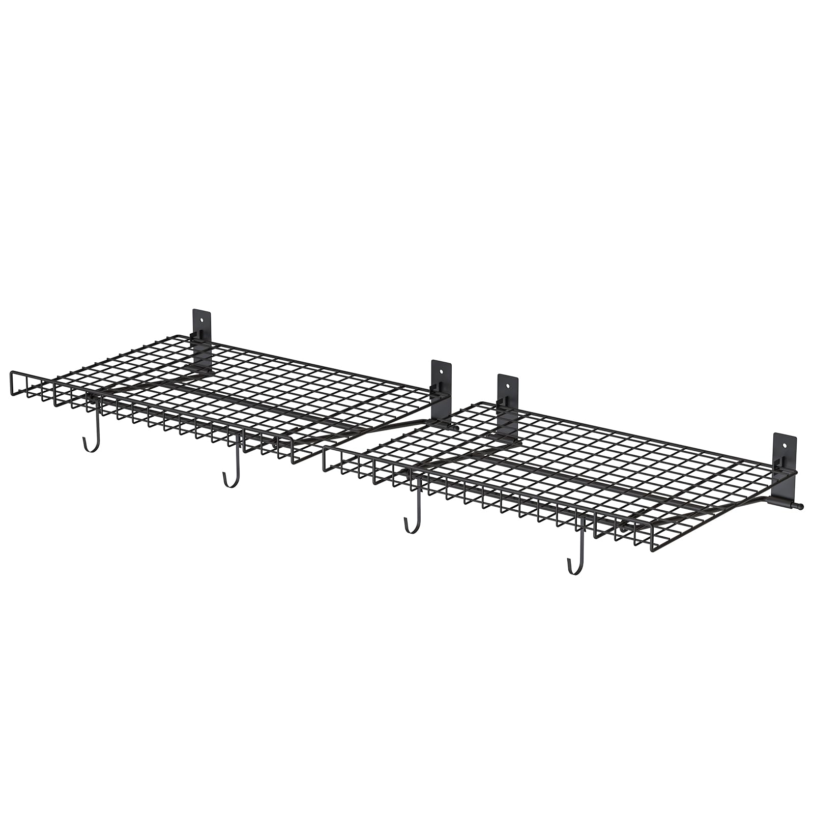 Photo 1 of 2 Pack Foldable Wall Shelf, Wall Mounted Garage Storage Shelves, Heavy Duty Wall Shelving Supports Up To 90 LBS. Floating Shelves With 4 Hooks Metal Storage Rack for Office, Kitchen and Laundry Room