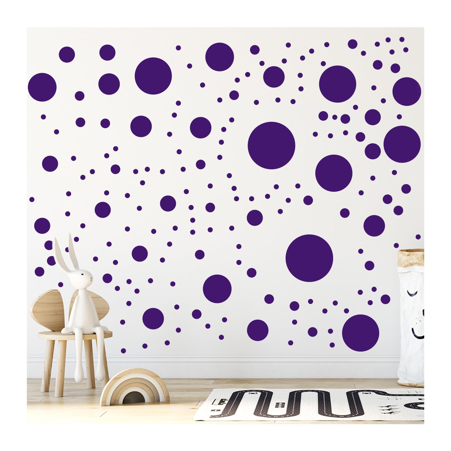 StickerDeen 500+ Assorted Polka Dot Circle Wall Stickers for Kids Bedroom Living Room, Classroom, Playroom Decor Removable Vinyl Wall Stickers Dots Wall Decals (Purple)
