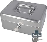 Westcott Lockable Cash Box 20 cm Steel 2 Keys Removable Tray Silver E-51001 view 3