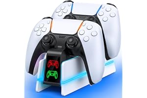 ZRZLMVP PS5 Controller Charger for PlayStation 5 Dualsense Edge - 9 Colors LED PS5 Charging Station for PlayStation 5 Controller Charger, Charging Dock and Holder Stand for PS5/Slim/Pro Remote Accessories