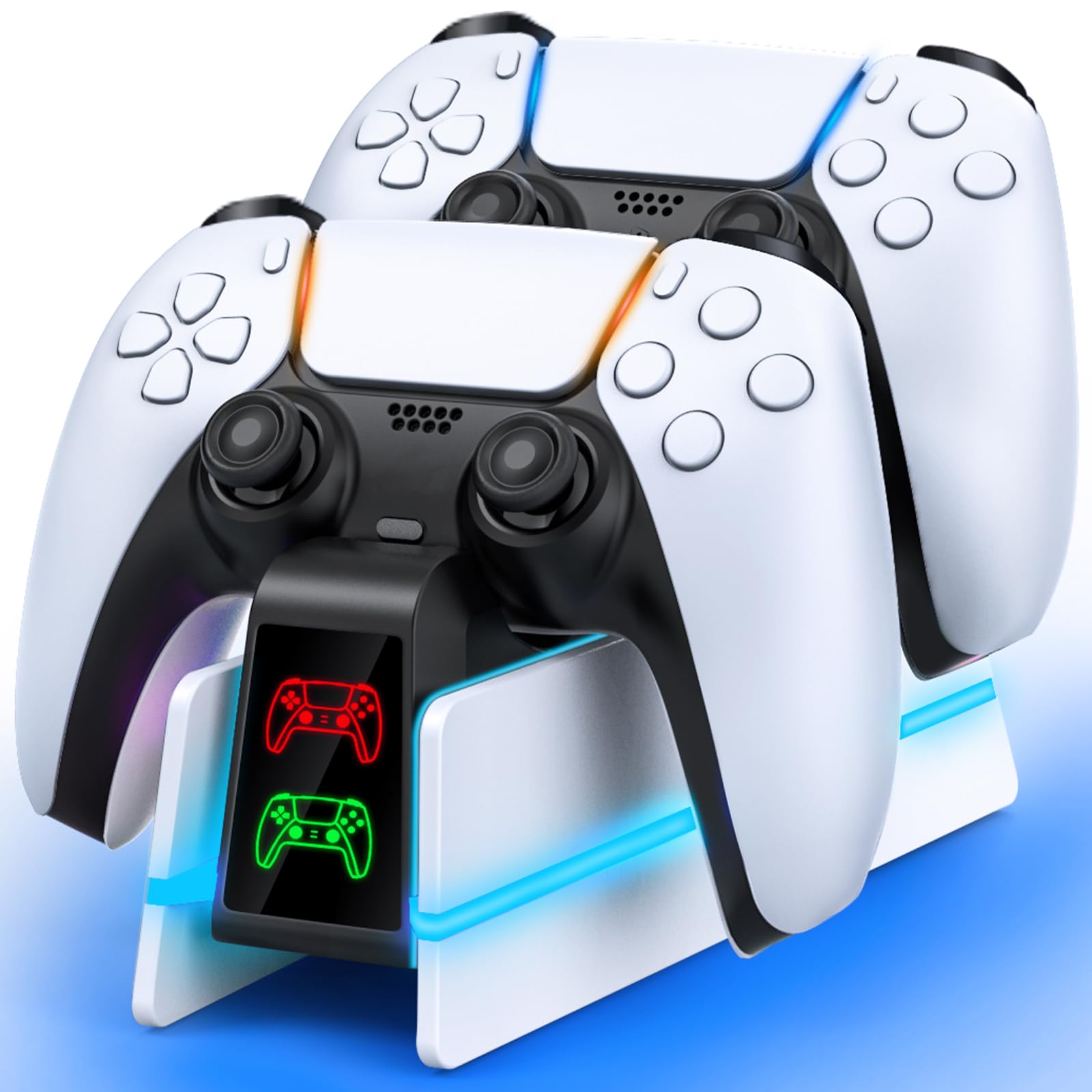 PS5 Controller Charger for PlayStation 5 Dualsense Edge - 9 Colors LED PS5 Charging Station for PlayStation 5 Controller Charger, Charging Dock and Holder Stand for PS5/Slim/Pro Remote Accessories