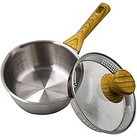 Momscook 1.5-Quart Saucepan Stainless Steel Multi-Layer Saucepan with Glass Lid, Strainer Lid Cookware，Bakelite Handle…