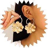 Vacaonio Punk Pearl Flower Dangle Earrings Camellia Flower Earrings Gold Floral Drop Earrings Exaggerated Floral Earrings Hollow Circle Stud Earrings Jewelry for Women