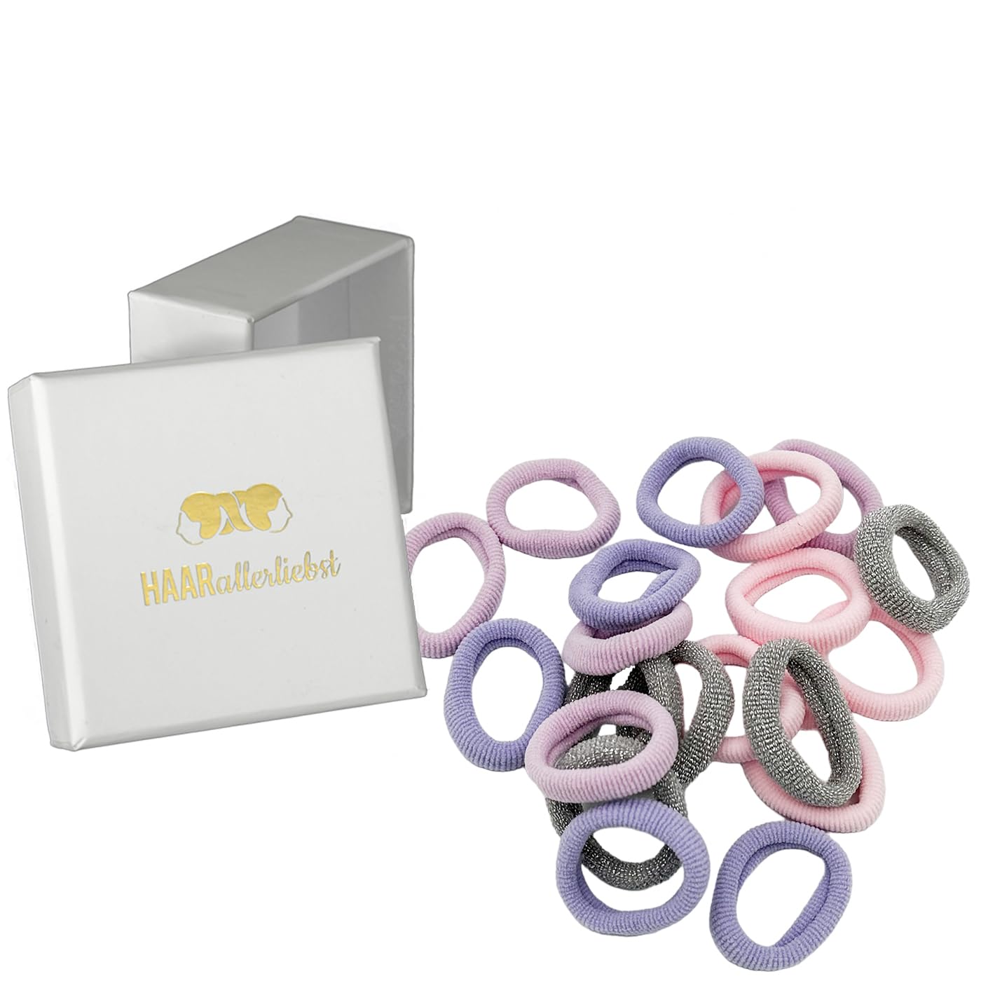HAARallerliebst® Pack of 20 Colourful 30 mm Small Hair Bobbles for Girls - Mini Baby Scrunchies Including Box - Ideal Hair Scrunchie Hair Accessories for Children and Women - Elastic Soft - Pink Lilac