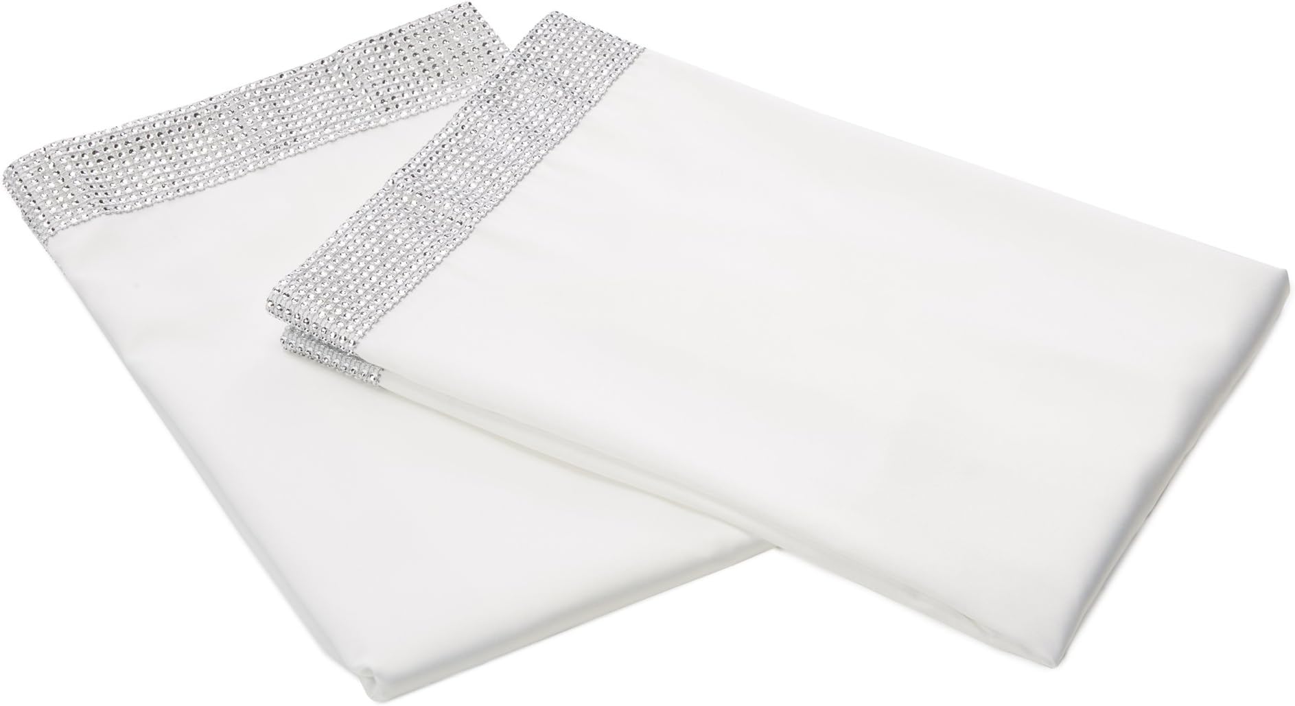 By Caprice Home Diamante Square Pillowcase, Polyester, White/Silver, Single