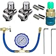 Vankcp Bpv31 Bullet Piercing Tap Valve Kit Compatible with 1/4, 5/16, 3/8 Inch Outer Diameter Pipes R134A Air Conditioning Refrigerant Charging Hose with Gauge-10 Pcs Car Air Conditioner Recharge Kit