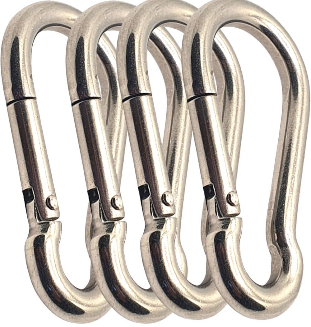 Spring Snap Hook 316 Marine Grade Stainless Steel Carabiner Clip – Heavy Duty Locking Snap for Camping, Fishing, Hiking, Traveling, Home & Outdoor Use – Rust Resistant (M6 x 60mm - 4PCS)