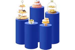 SaitiMade Set of 5 - Royal Blue Cylinder Pedestal Stand Covers, Flexible Cylinder Stand Covers for Party, Wedding or Birthday Event Decor - Only Contains Cylinder Covers
