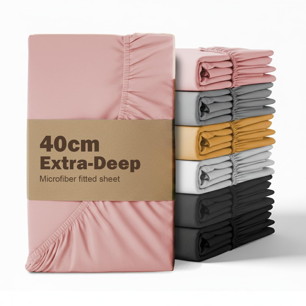 REHAN & CO King Size Fitted Sheets Blush PInk Extra Deep Pocket 16 Inch (40 Cm) Super Soft 100% Brushed Microfiber Kingsize Fitted Bed Sheets (152x200cm)