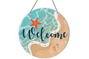 HSNBT Beach Welcome Sign for Front Door, Summer Beach Welcome Sign Decor for Home Door Coastal House Front Porch Sea Wall Decorations Wooden Hanging Sign
