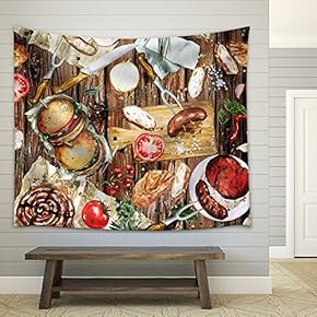 Watercolor Seamless Pattern - Grilling - Fabric Wall Tapestry Home Decor - 51x60 inches