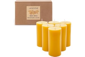6 Pack Pure Nature Beeswax Pillar Candles, 2x4 Inches, 210 Hours Long Burn Time, Smokeless and Unscented Beeswax Candles for 
