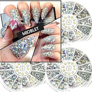 Nail Jewels Amazon amazon com mioblet 1box ab colorful acrylic nail rhinestone pearl wheel nail art 3d glitter crystal beauty