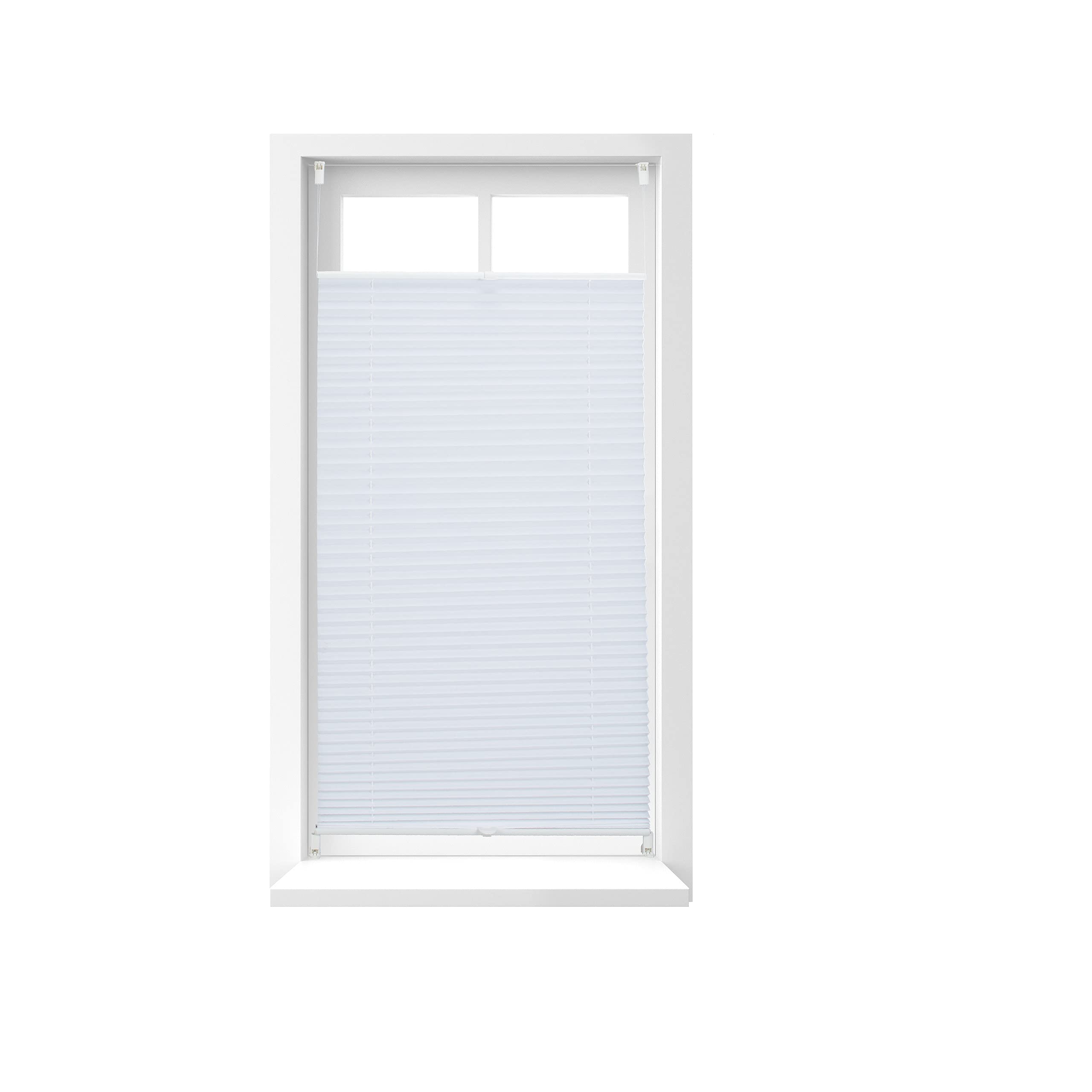Relaxdays Pleated Blinds, No-Drilling, Adhesive Klemmfix, Folding Roller, Transparent, Shades, White, 60 x 130 cm