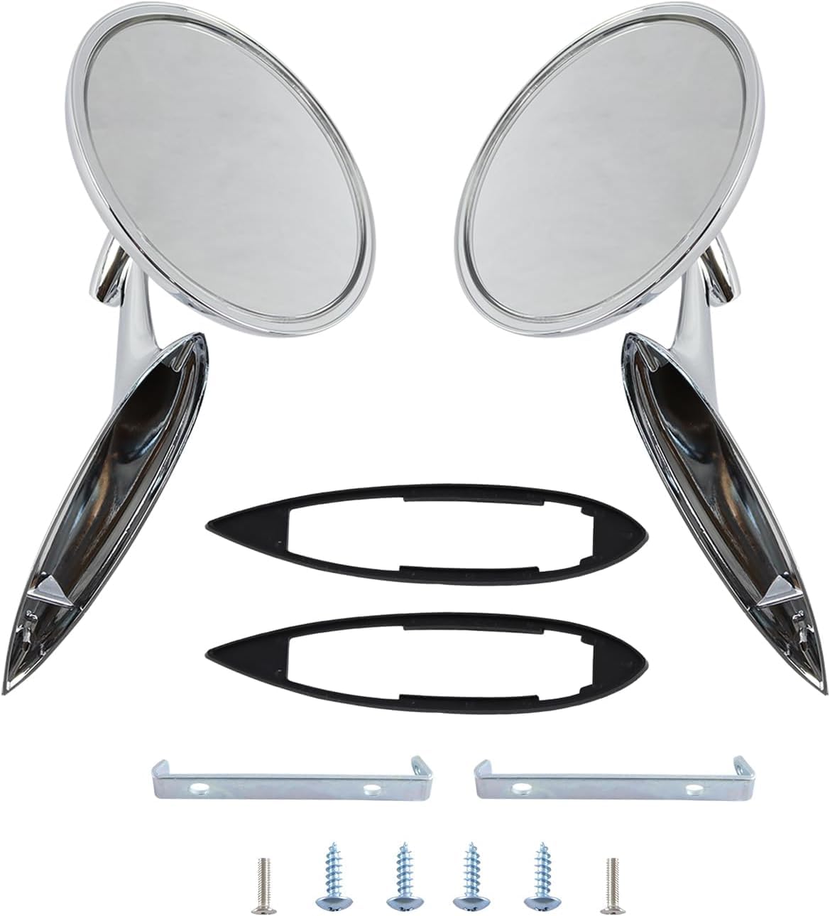 Photo 1 of Tiny Force Pair Polished Outside Rearview Round Bowtie Mirrors Ribbed Base Left & Right Compatible With Chevy Bel Air Biscayne Impala Corvair Chevelle El Camino Nova 1962-1965