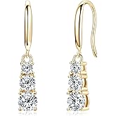 Moissanite Drop Earrings for Women, Solitaire Lab Imitation Diamond Hook Earrings, 18K White Gold Plated D Color Round Cut 925 Sterling Silver Dangle Earrings, GRA Certified