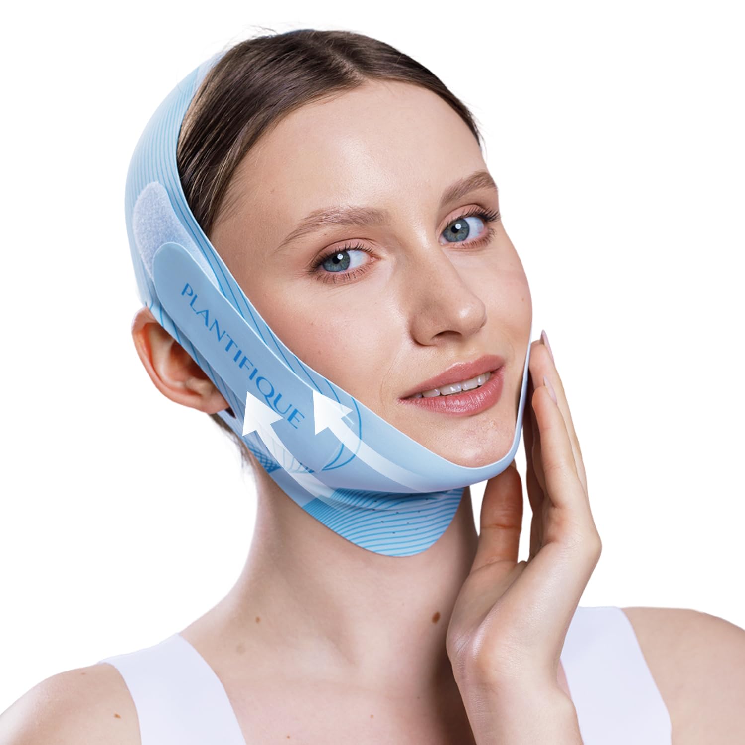 PLANTIFIQUE Chin Strap for Face Contouring - Reusable V Line Ice Silk Fabric Mask - Double Chin Shaping, Adjustable, Breathable Fabric - Jawline Shaper for Women & Men