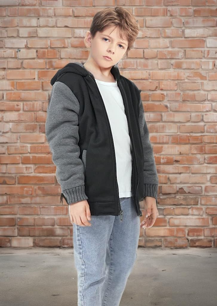 GEEK LIGHTING Boys Sherpa Lined Hoodie Kids Fleece Sweatshirt Full Zip Hooded Jacket