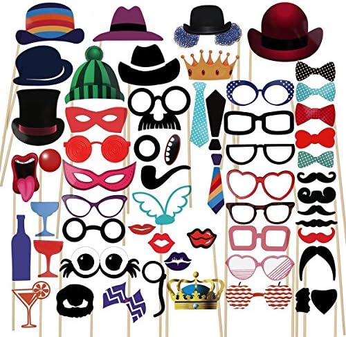 Photo Booth Props Party Supplies,Toqueen 58pcs DIY Kit for Birthday Wedding &amp; Photobooth Reunions Dress-up Costume Accessories with Mustache,Hats,Glasses,Mouth,Bowler,Bowties