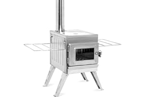 Fltom Tent Stove with Large Firebox, Outdoor Camp Stove include View Glass and Chimney Pipes, Portable Heater for Camping and