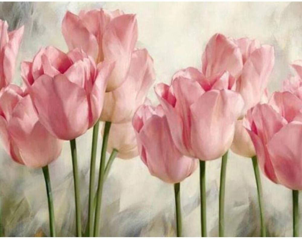 BSZHCT DIY 5D Diamond Painting adult Pink tulip by Number Kits Full Drill Crystal Rhinestone Embroidery Cross Stitch Arts Craft Home Wall Decor (Frameless) 40x50 cm