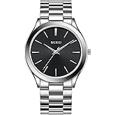 BUREI Men Watches Fashion Analog Stainless Steel Quartz Waterproof Watches,Gift for Men.