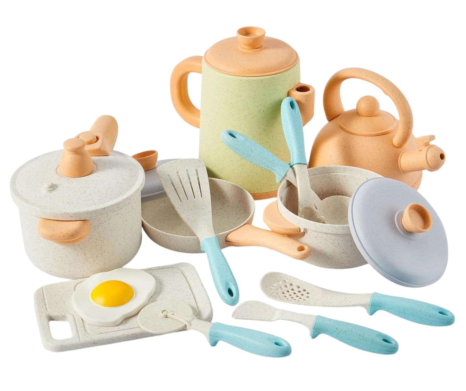 Demero Kitchen Toy Set Accessories Cooking Cookware Pots and Pans Playset - Gifts for Kids Girls Boys Toddler