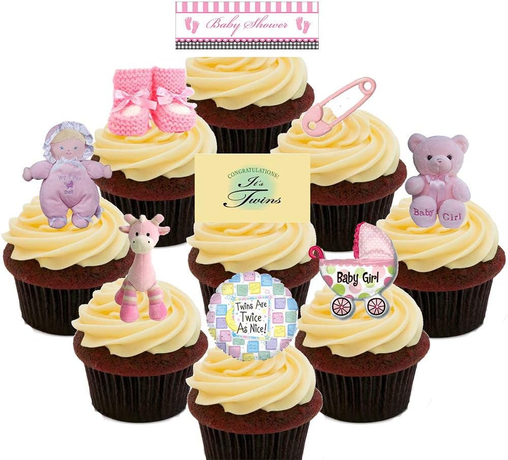 Made4you Baby Shower Twins Girls Pink Edible Cake Decorations