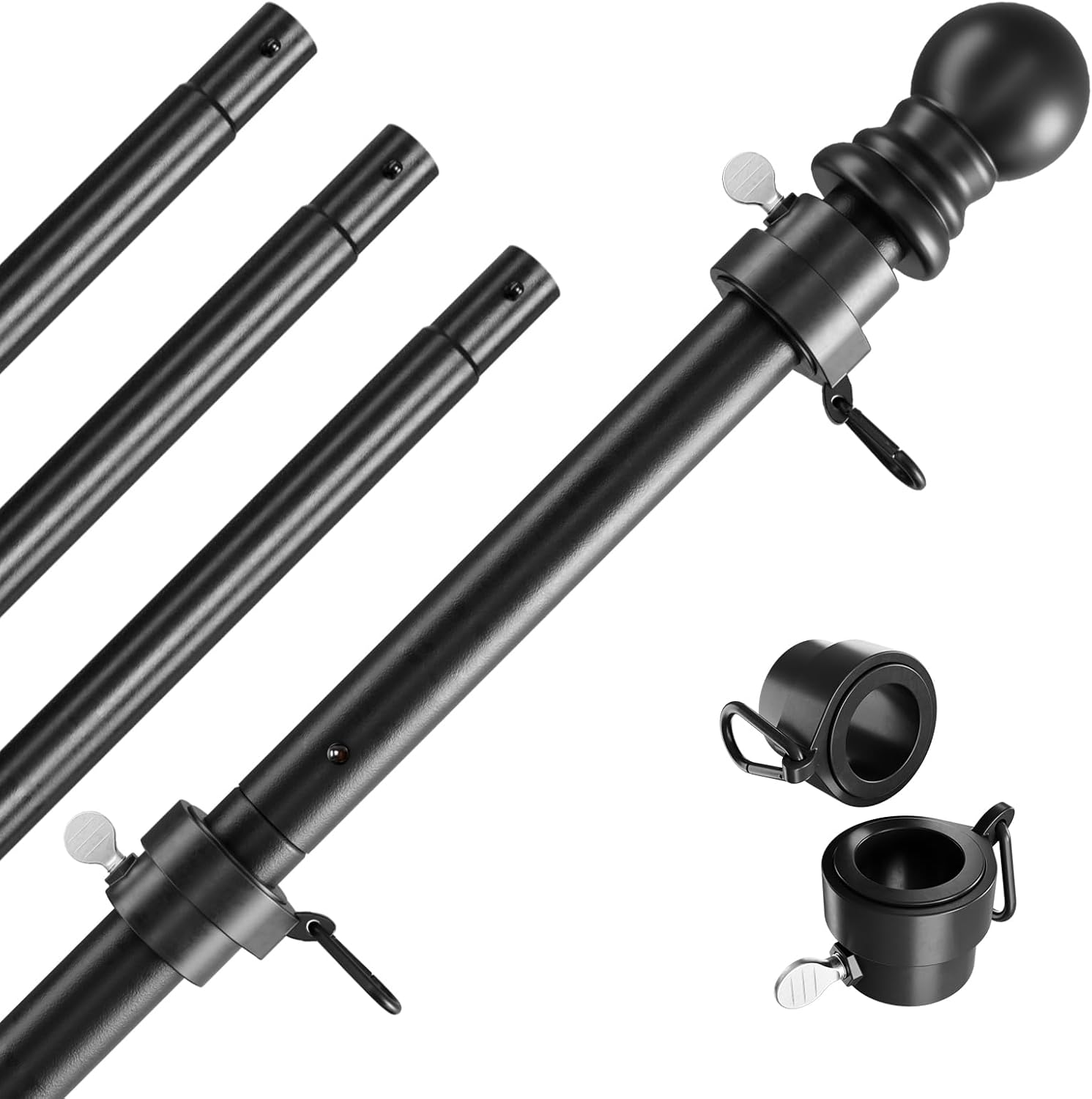 Flagpole Hardware - 5 FT Flag Poles for 3x5 Flags Outdoor, Flag Pole for Outside House with Tangle Free Flag Pole Rings, Heavy Duty American Flagpoles Residential kit for House, Porch