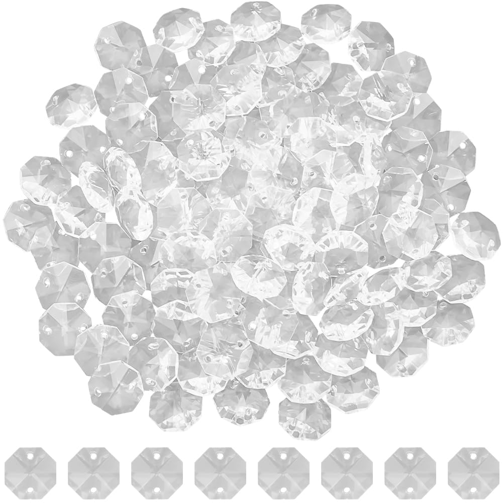 SOFPLATE 1 Box 120Pcs 14mm Glass Octagon Beads Prism Crystal Bead 2 Hole Crystal Chandelier Replacement Parts Sun Catcher Faceted Beads for DIY Lamp Hanging Pendant Jewellery Suncatcher Crafting โ image 1