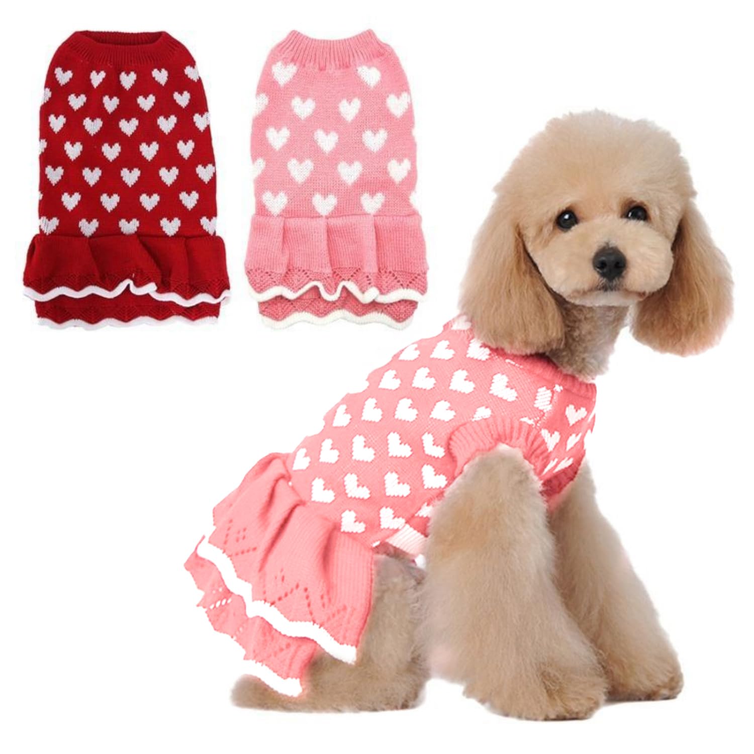 Photo 1 of 1pc.  LIEVUIKEN Dog Sweater,(Pink Hem, XS)