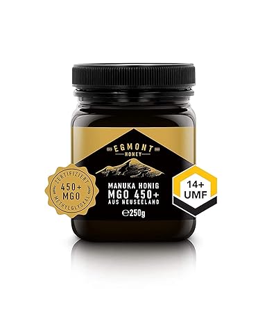 Manuka-Honig 450+ MGO original aus Neuseeland (250 g) UMF 14+ - 100% rein, zertifiziert, aktiver Manuka-Honey | Egmont Honey