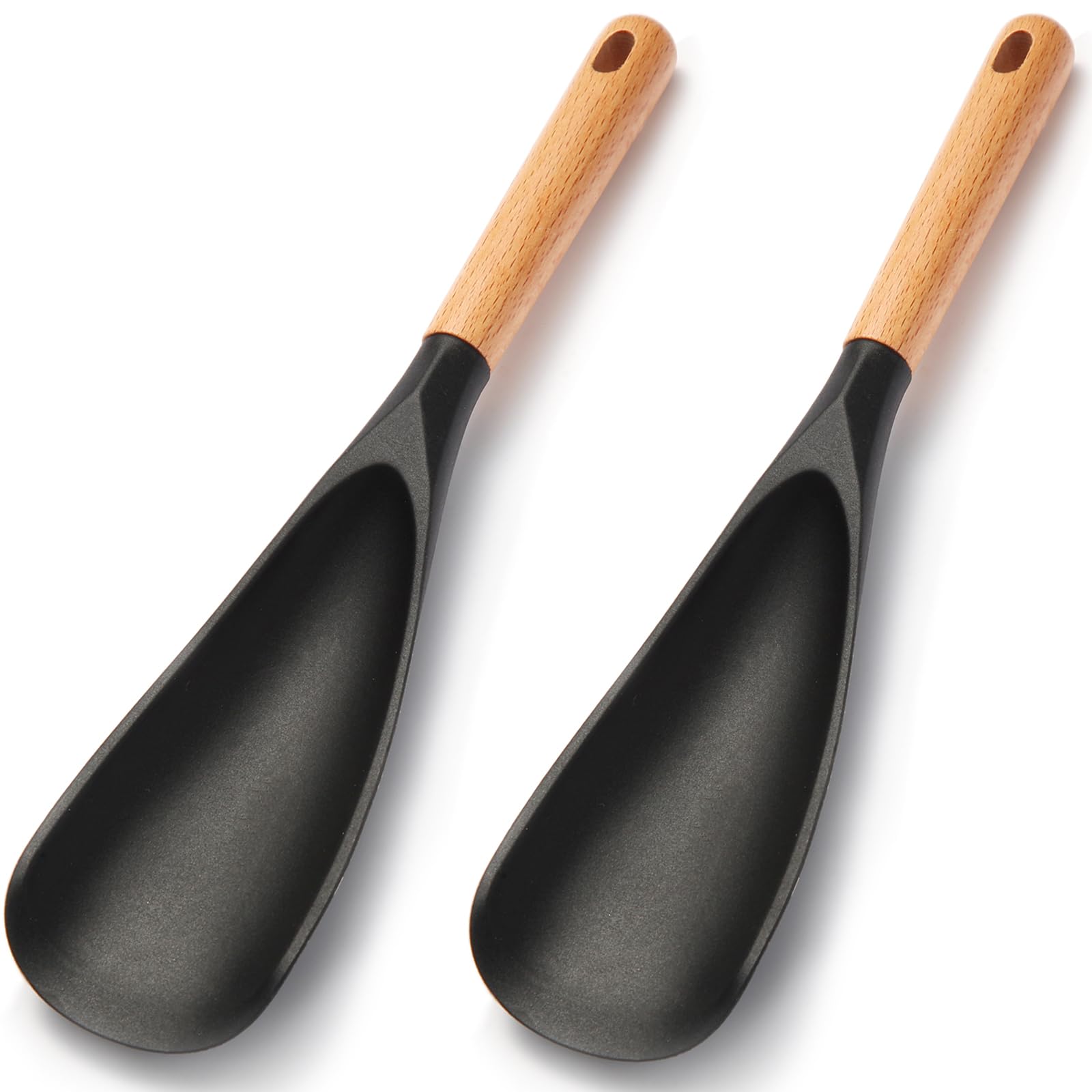 Photo 1 of ?2 Pack?Silicone Cooking Spoon for Nonstick Cookware - Wooden Handle Kitchen Spoon for Mixing, Flipping, Scraping & Serving - Heat-Resistant Spatula for Baking, Stirring (11.4'' Black 2-Pcs)