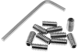 BAIRONG 10pcs 304 Stainless Steel Allen Head Hex Hexagon Socket Flat Point Set Screw End Grub Headless Bolt 1/4-20 x 1/2" with Hex Drive Wrench