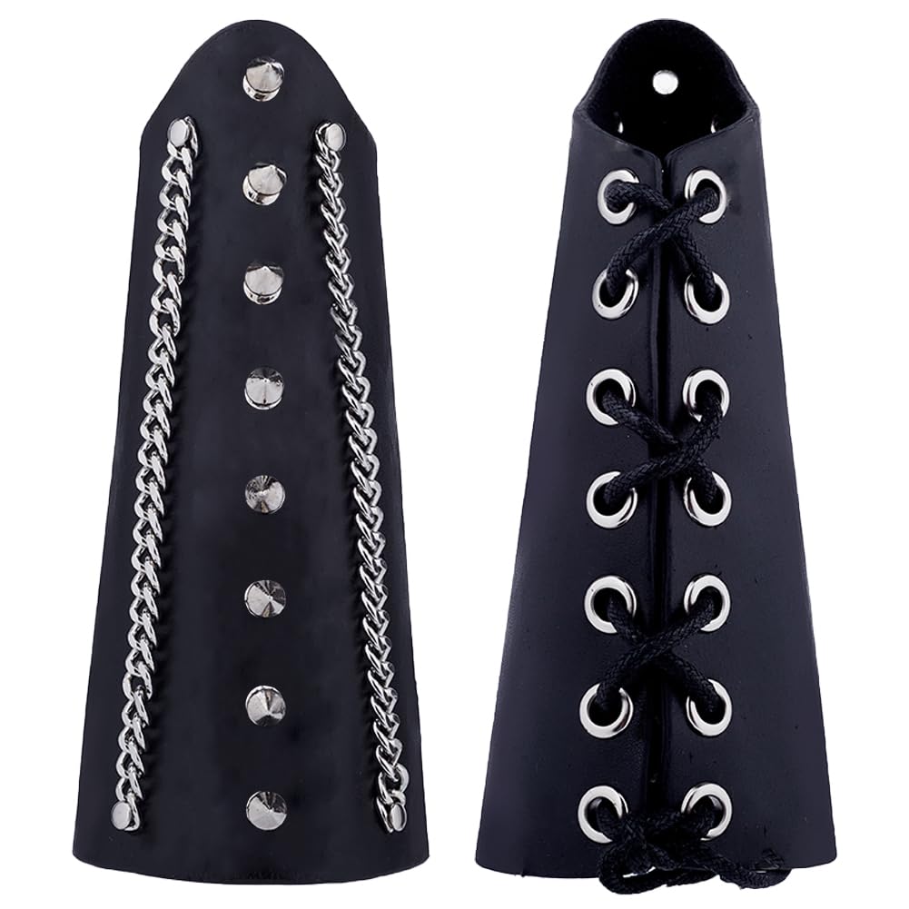 GORGECRAFT 2PCS Leather Gauntlet Wristband Medieval Armor Bracers Black Vintage Chain Rivet PU Leather Arm Guards Adjustable Armband Armor Cuff for Halloween Adult Knight Warrior Cosplay Costumes — image 1