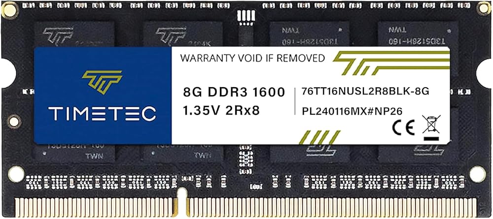 Timetec 8GB DDR3 1600MHz SODIMM PC3L-12800 CL11 1.35V 2Rx8 Non-ECC
