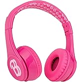 eKids Barbie Bluetooth Headphones, Pink Wireless Headphones with Microphone Includes Aux Cord, Volume Reduced Kids Foldable Earphones