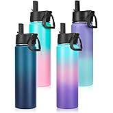 Neihepal 22 oz Insulated Water Bottles Bulk, Double Walled Vacuum Stainless Steel Water Bottle Multipack with Leak Proof Straw Lid for Men, Adults, Kids, Gym, Sports (Assorted,4 Pack)