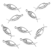 JGFinds Blessed Fish Charms, Spiritual Message Silver Tone, 36 Pack of Bracelet Charms Jewelry Making Quotes for Keychains - Encouragement Inspirational Courage Sayings