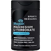 Sports Research® Magnesium L-Threonate Capsules 2000mg - High-Absorption Magtein® for Enhanced Brain Health, Memory, Focus & Restful Sleep Support - Vegan · Non-GMO · Gluten Free - 90 Count