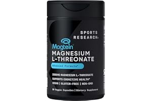 Sports Research® Magnesium L-Threonate Capsules 2000mg - High-Absorption Magtein® for Enhanced Brain Health, Memory, Focus & Restful Sleep Support - Vegan · Non-GMO · Gluten Free - 90 Count