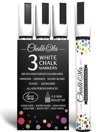 White Chalk Pens - Pack of 3 markers. Used on Chalkboard, Windows ...