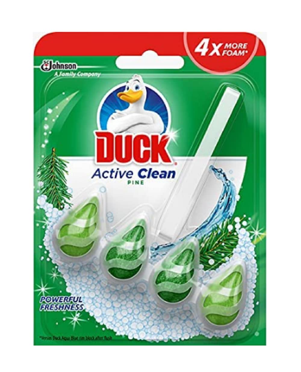 Duck Active Clean Toilet Rim Block, Foaming Toilet Bowl Cleaner, Long-lasting Fragrance,Pine, Pack of 8 (8 x 38.6g)