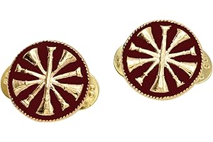 Smith & Warren Red Five crossed Fire Chief Bugles On Round Disc Collar Insignia Gold Finish Fire Uniform Pin